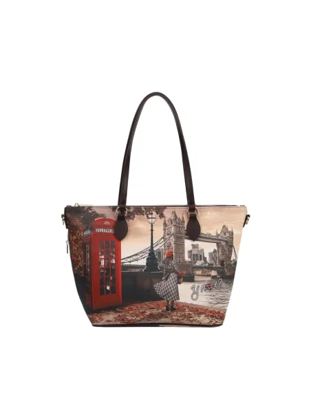 YNot Yes Bag shopper with city print waterproof fabric and zip closure, London Bridge