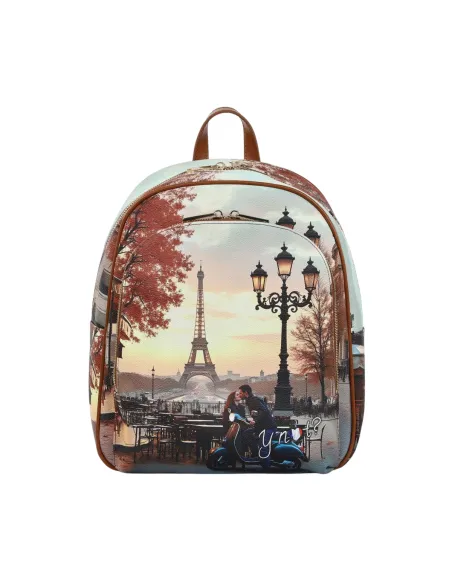 YNot Yes Bag women's backpack with zip, printed waterproof fabric and adjustable straps, kisses from Paris