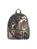 YNot Damenrucksack mit Print, Reißverschluss und verstellbaren Gurten, Amsterdam Bridge