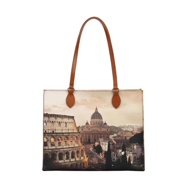 YNot Yes Bag Large Shopping Tote with Printed Fabric and...