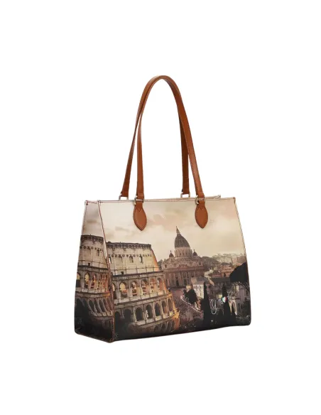 YNot Yes Bag Large Shopping Tote with Printed Fabric and Leather Details, Jubilee