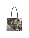 YNot Yes Bag Large Shopping Tote with Printed Fabric and Leather Details, Amsterdam Bridge
