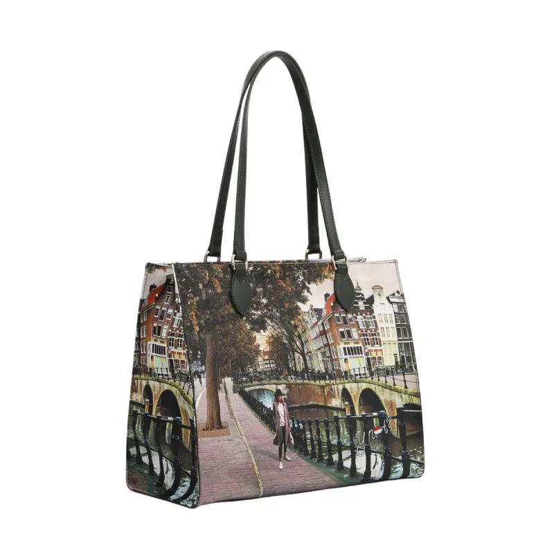 YNot Yes Bag Large Shopping Tote with Printed Fabric and... 2