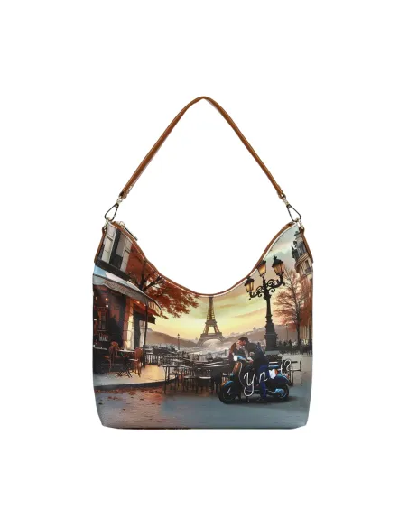 YNot Yes Bag Large Shoulder Bag with Zip Closure and Printed Fabric, kisses from Paris