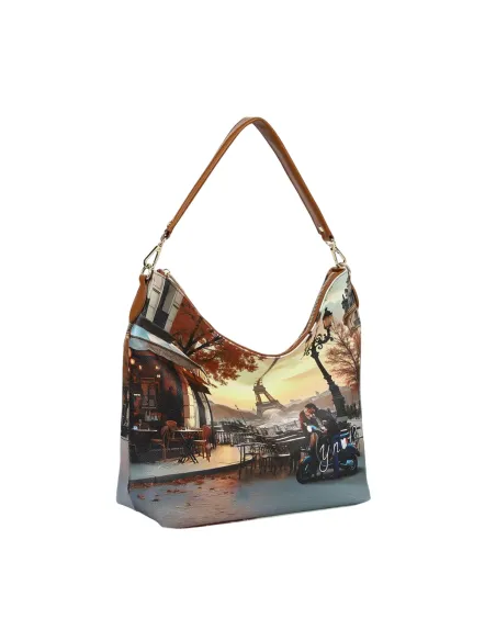 YNot Yes Bag Large Shoulder Bag with Zip Closure and Printed Fabric, kisses from Paris
