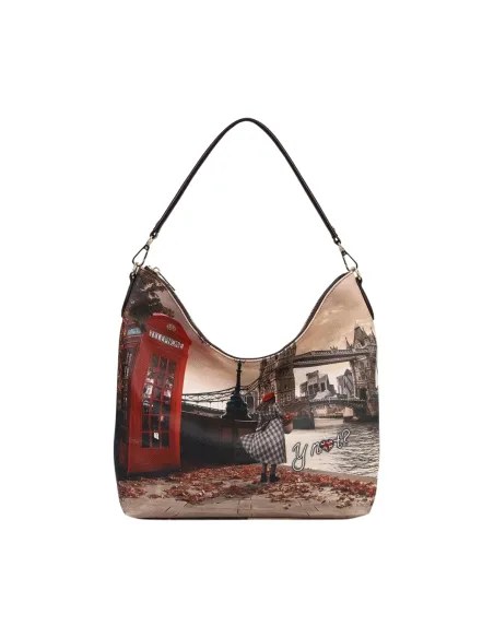 YNot Yes Bag Large Shoulder Bag with Zip Closure and Printed Fabric, London Bridge