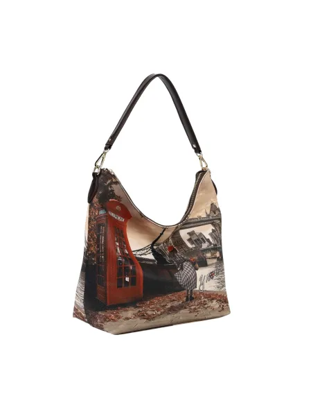 YNot Yes Bag Large Shoulder Bag with Zip Closure and Printed Fabric, London Bridge