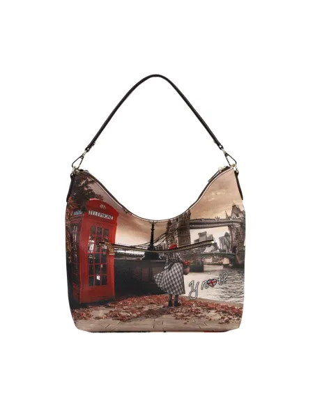 YNot Große Schultertasche mit Print und Reißverschluss, London Bridge