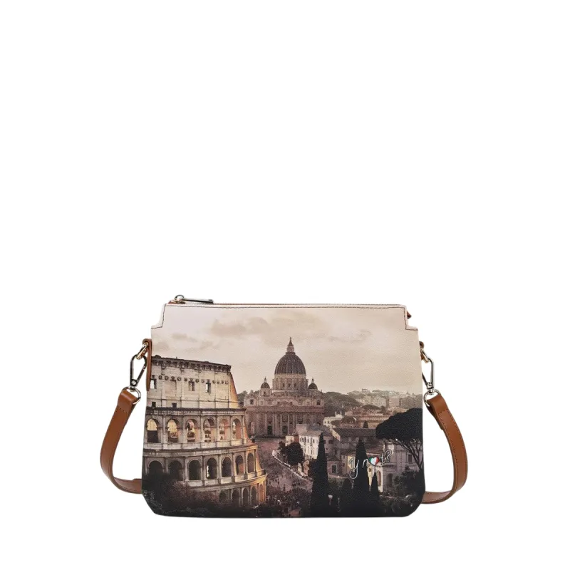 YNot Yes Bag Flat Crossbody with Zip and Printed Fabric,...