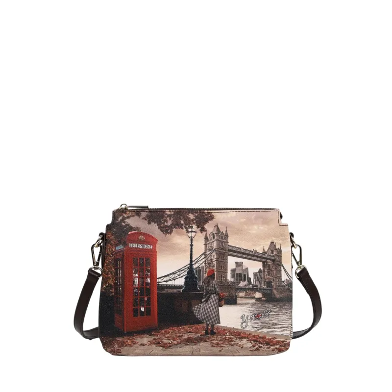 YNot Yes Bag Flat Crossbody with Zip and Printed Fabric,...