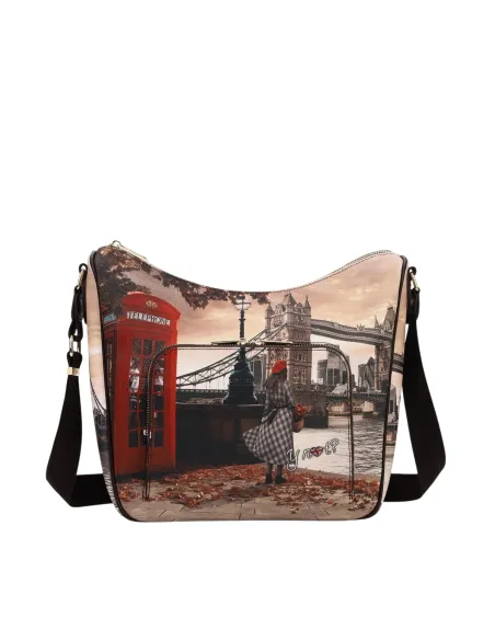 YNot Yes Bag Damen Umhängetasche mit Reißverschluss und Print, London Bridge