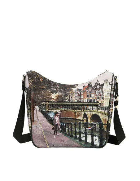 YNot Yes Bag Damen Umhängetasche mit Reißverschluss und Print, Amsterdam Bridge