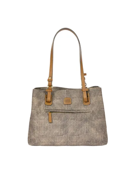 Brics Fabric and Leather Three-Compartment Medium Shopping Bag, Wool Nut