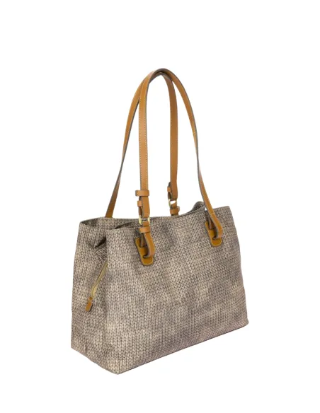 Shopping Media a tre scomparti in tessuto e pelle Brics, Wool Nut