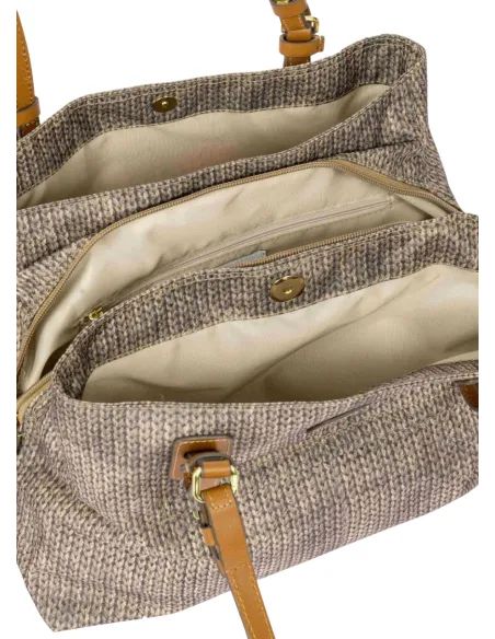 Brics Mittlere Einkaufstasche aus Stoff und Leder mit drei Fächern, Wool Nut