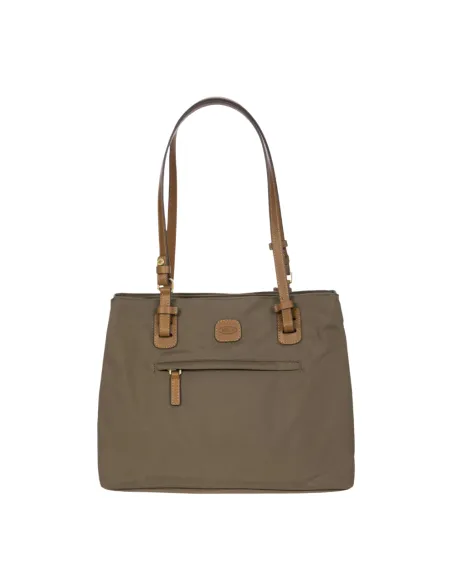 Brics Fabric and Leather Three-Compartment Medium Shopping Bag, Nut