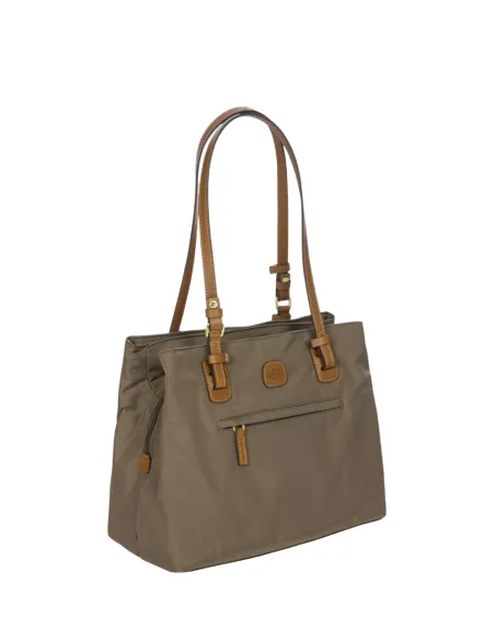 Brics Fabric and Leather Three-Compartment Medium Shopping Bag, Nut