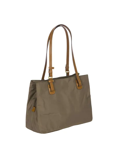 Brics Fabric and Leather Three-Compartment Medium Shopping Bag, Nut