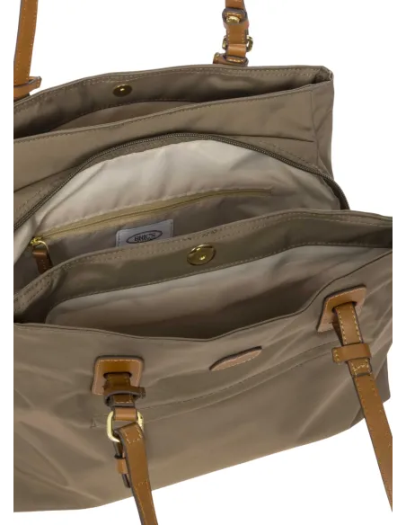 Shopping Media a tre scomparti in tessuto e pelle Brics, nocciola