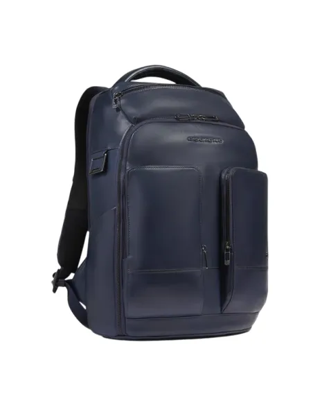 Piquadro Philip Leder-Rucksack 15,6 Zoll mit RFID Schutz Shock Absorber, blau