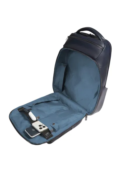 Piquadro Philip leather backpack 15.6 inch with RFID shock absorber, blue