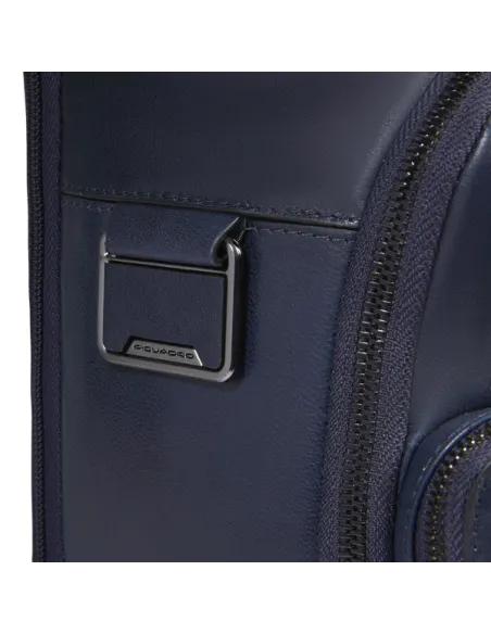 Piquadro Philip leather backpack 15.6 inch with RFID shock absorber, blue