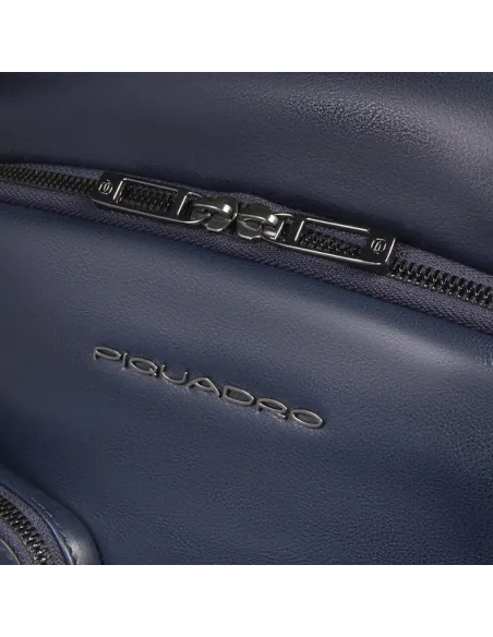 Piquadro Philip Leder-Rucksack 15,6 Zoll mit RFID Schutz Shock Absorber, blau