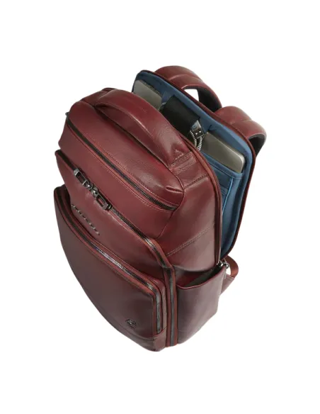 Zaino per PC da 14 in pelle Piquadro Philip, marrone