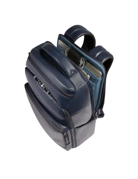 Piquadro Philip Rucksack Leder Laptop 14" RFID-Schutz, blau