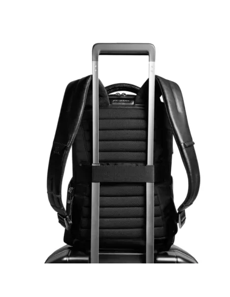 Piquadro Philip compact leather backpack with RFID laptop pocket and smart features, black