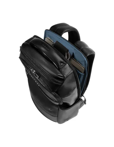 Piquadro Philip Rucksack kompakt aus Leder mit RFID Laptopfach und Trolley-System, schwarz