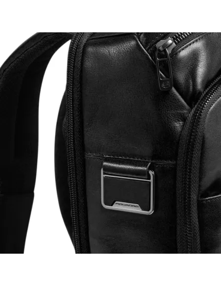 Piquadro Philip compact leather backpack with RFID laptop pocket and smart features, black