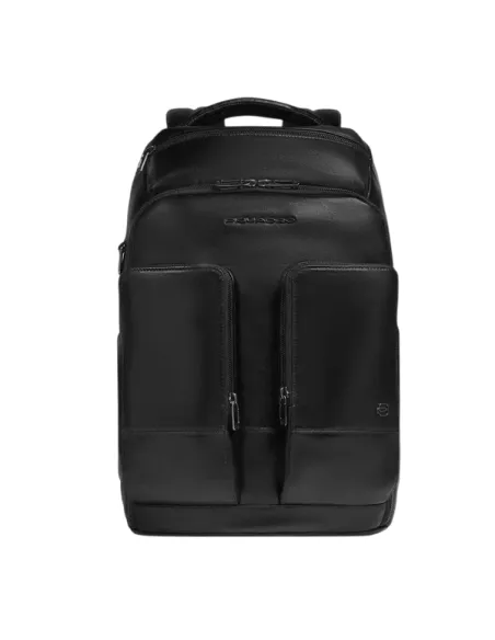 Piquadro Philip leather backpack 15.6 inch with RFID shock absorber, black