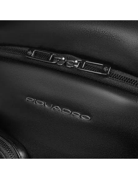 Piquadro Philip leather backpack 15.6 inch with RFID shock absorber, black