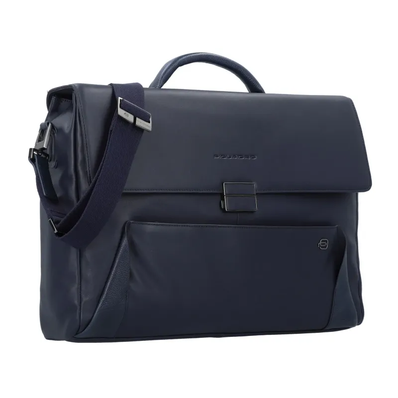 Cartella porta PC in pelle con patta Piquadro Pan, blu 2