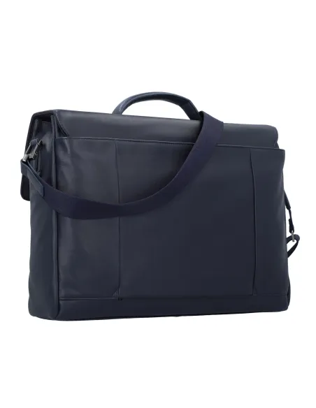 Piquadro Pan leather laptop bag with flap, blue