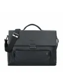 Piquadro Pan leather laptop bag with flap, black