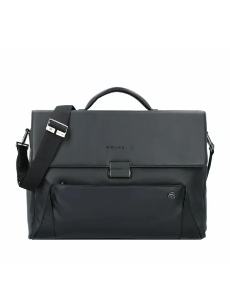 Cartella porta PC in pelle con patta Piquadro Pan, nera