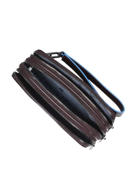 Herren-Clutch-Tasche mit drei Fächern mit Reißverschluss Piquadro Blue Square, dunkelbraun