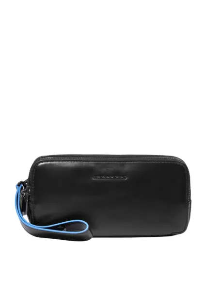Piquadro Blue Square men's clutch bag with three zipped compartments, black