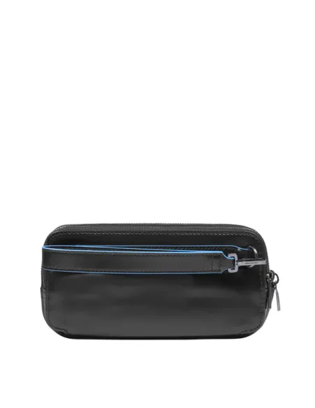 Piquadro Blue Square men's clutch bag with three zipped compartments, black