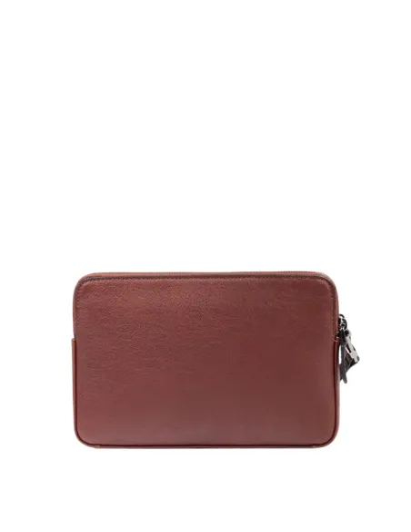 Piquadro Black Square Men's Leather Pouch with Double Zipper, brown