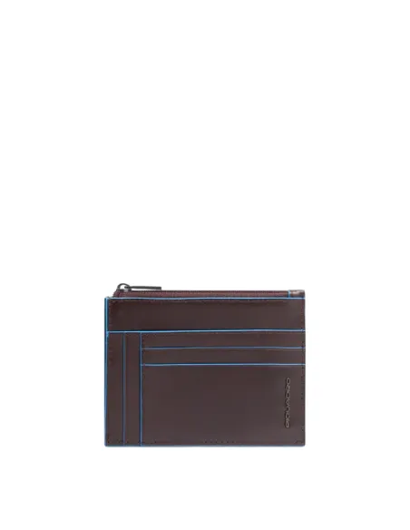 Piquadro Blue Square Men's Leather Card Holder with Coin Pocket, dark brown