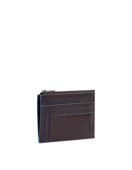 Piquadro Blue Square Men's Leather Card Holder with Coin Pocket, dark brown
