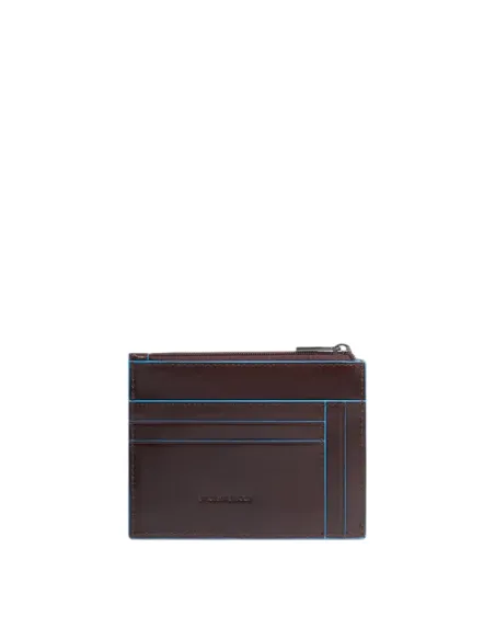 Piquadro Blue Square Men's Leather Card Holder with Coin Pocket, dark brown