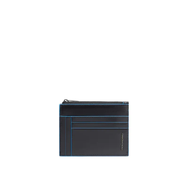 Piquadro Blue Square Men's Leather Card Holder with Coin...