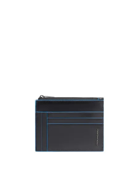 Piquadro Blue Square Men's Leather Card Holder with Coin Pocket, black