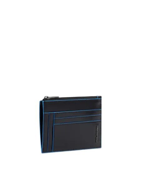 Piquadro Blue Square Men's Leather Card Holder with Coin Pocket, black