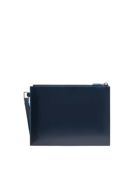 Piquadro Blue Square Small Leather Pouch for Men, blue