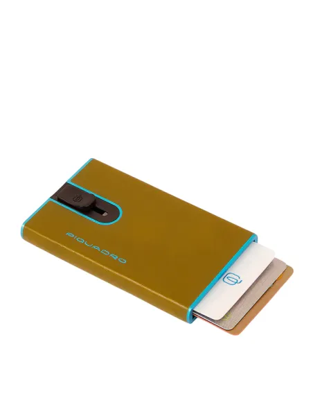 Piquadro Blue Square Credit card case with sliding system, yellow